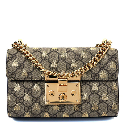 Gucci GG Supreme Monogram Bees Small Padlock Shoulder Bag Black 1 of 9
