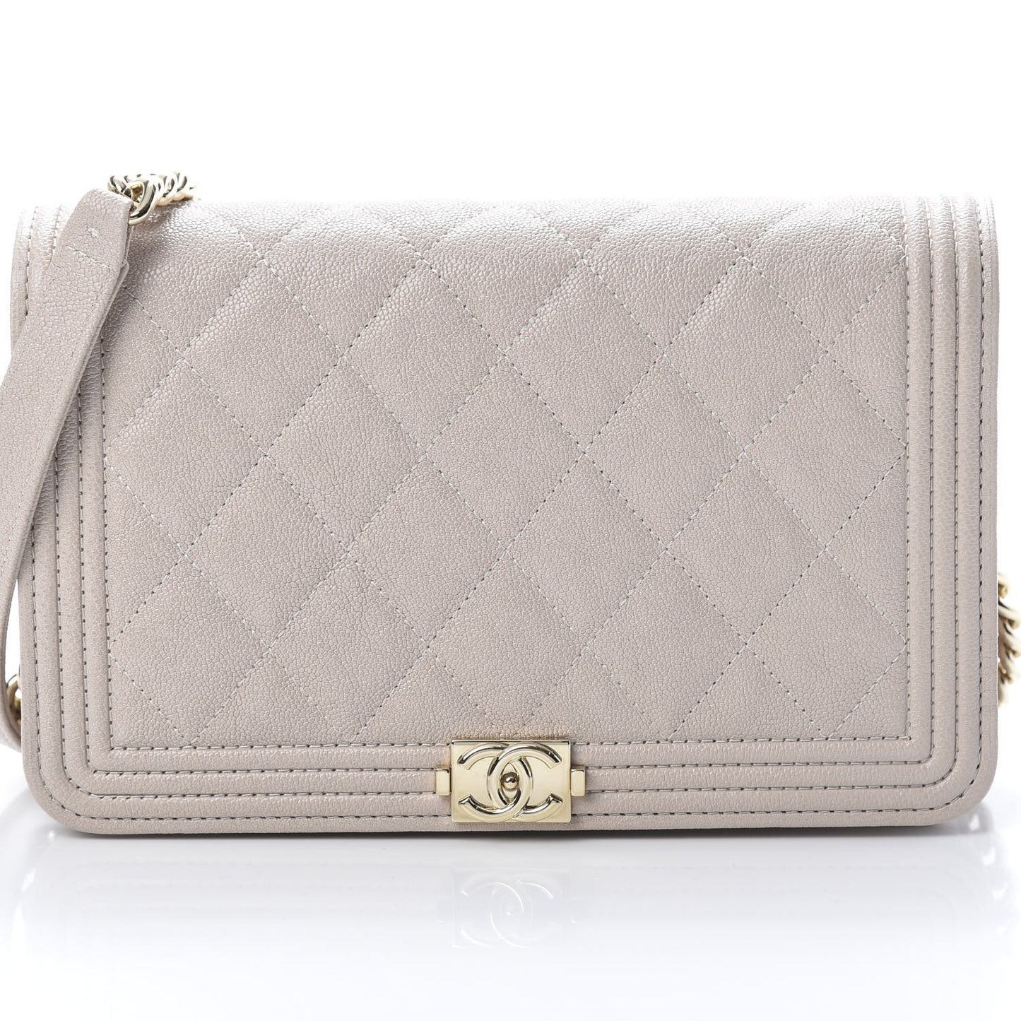 Caviar Quilted Boy Wallet On Chain WOC Beige