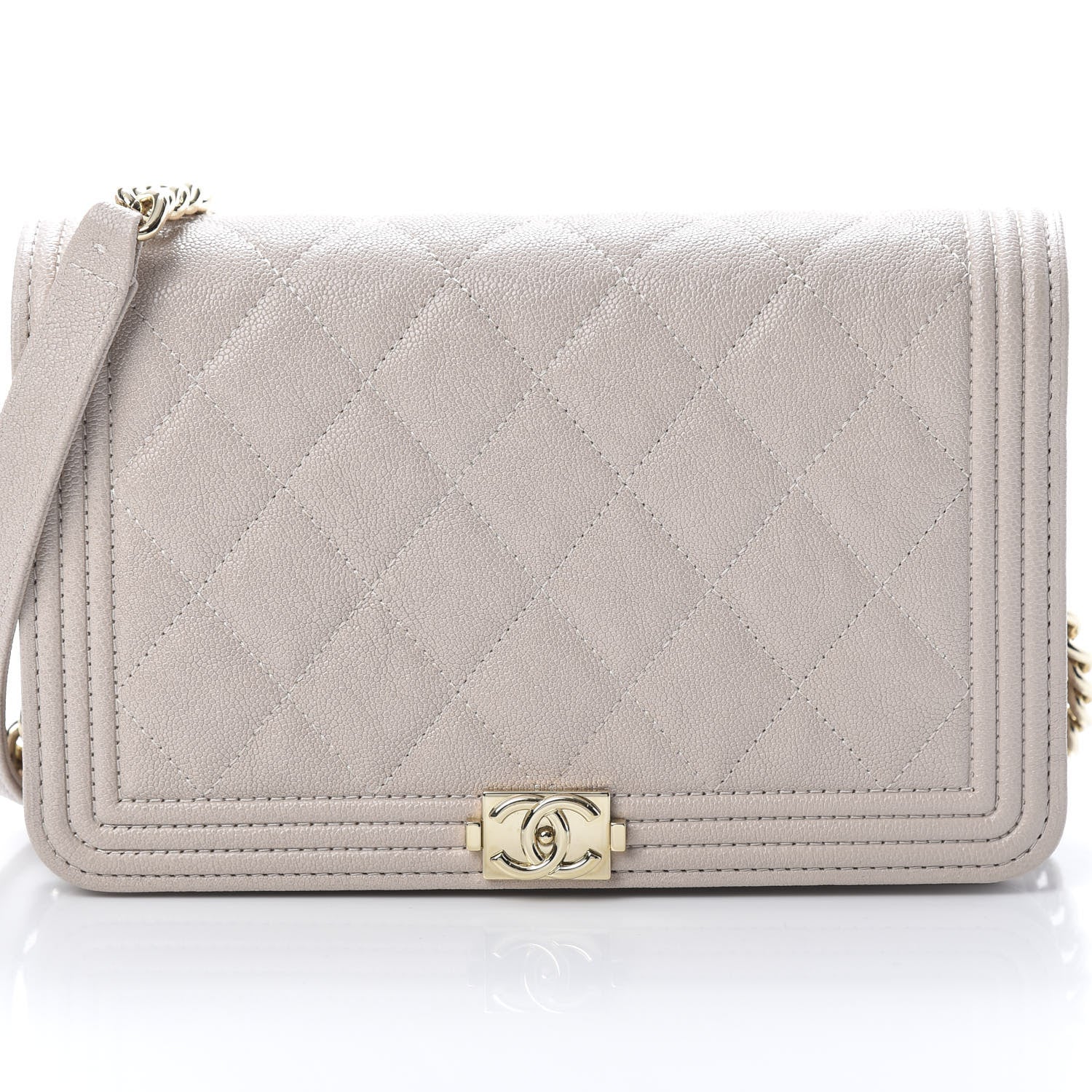 Chanel Caviar Quilted Boy Wallet On Chain WOC Beige 9 of 12
