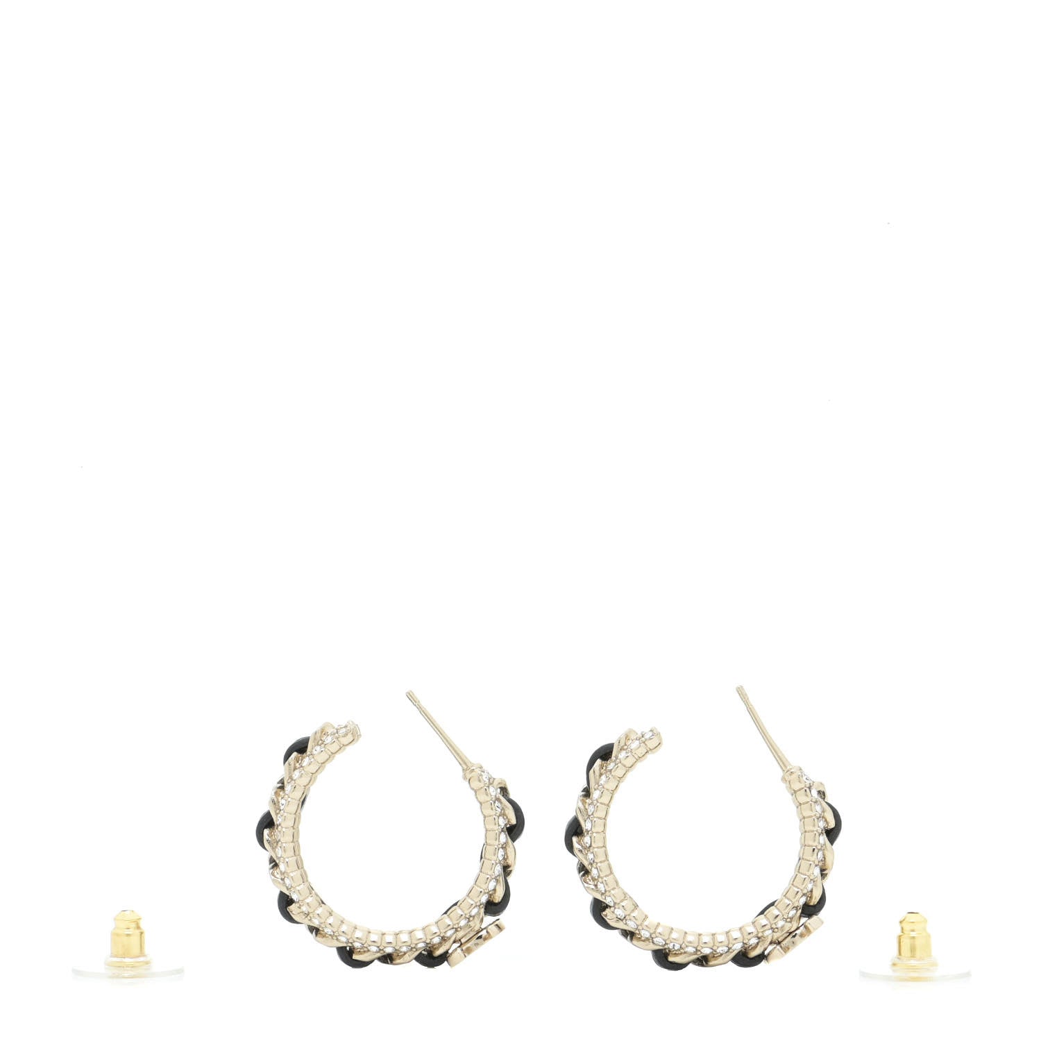 Chanel Crystal Lambskin CC Chain Hoop Earrings Gold Black 3 of 5