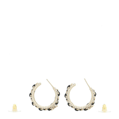 Chanel Crystal Lambskin CC Chain Hoop Earrings Gold Black 3 of 5