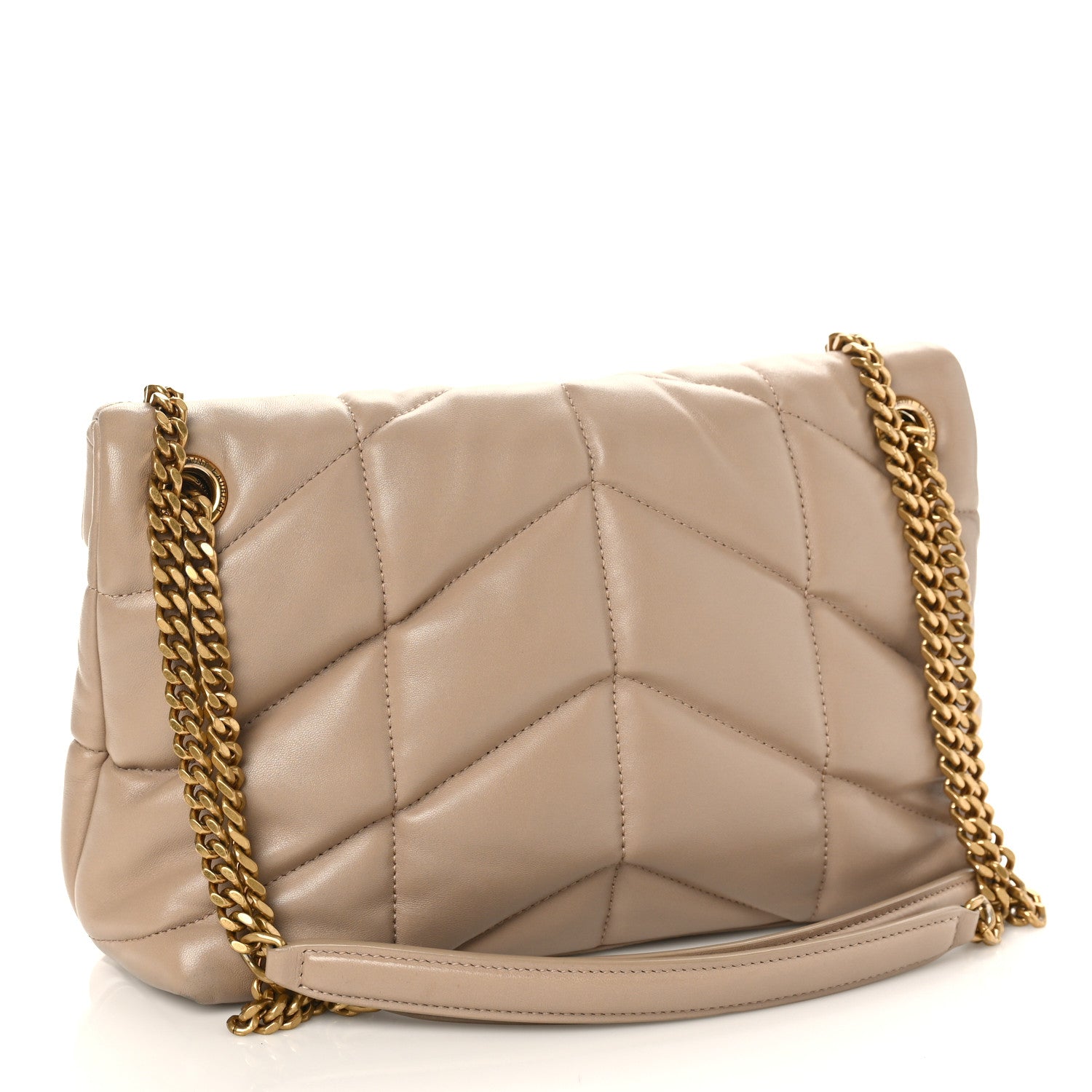 Saint Laurent Lambskin Quilted Medium Loulou Puffer Monogram Chain Satchel Dark Beige 3 of 8