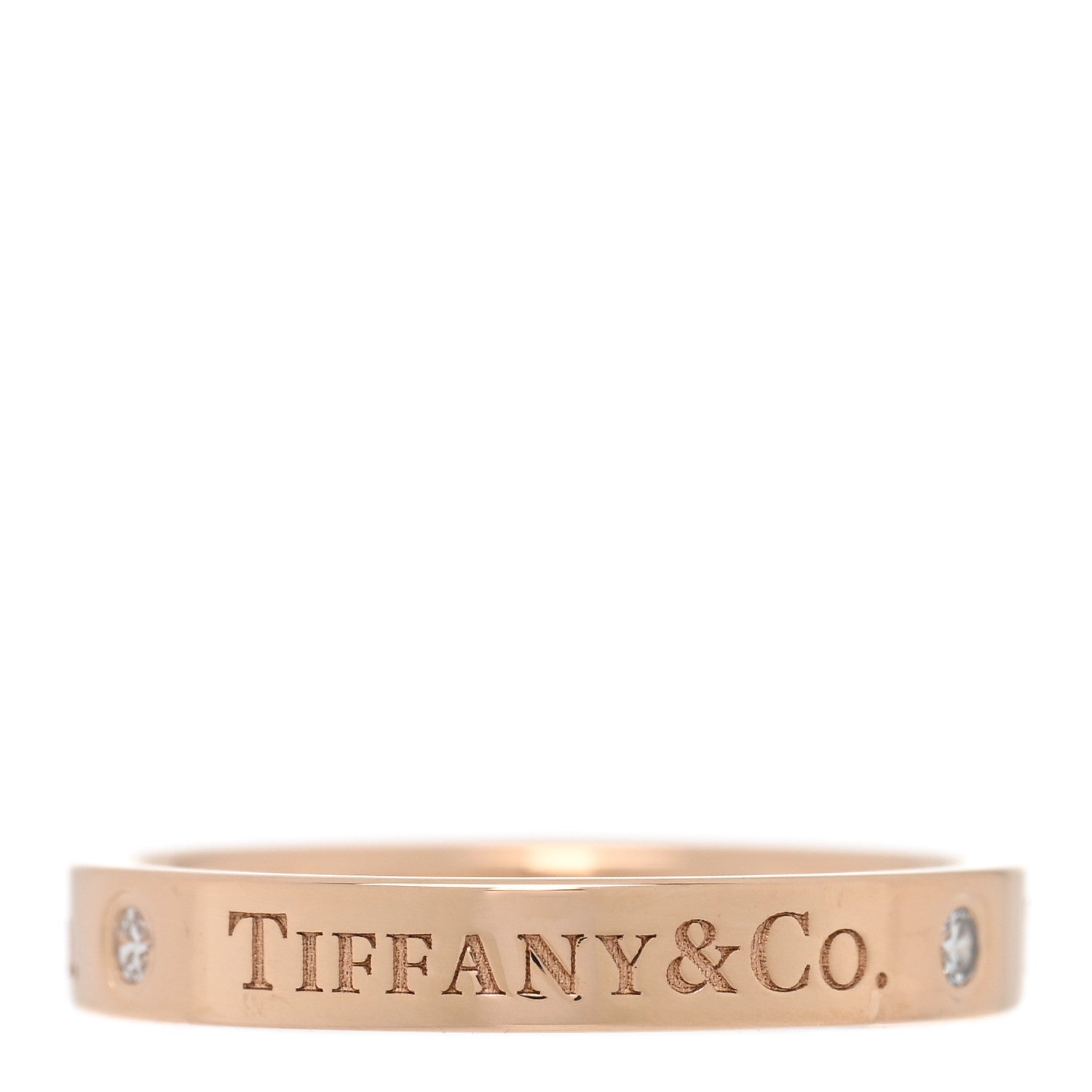 Tiffany 18K Rose Gold Diamond Logo Band Ring 51 5.75 3 of 4