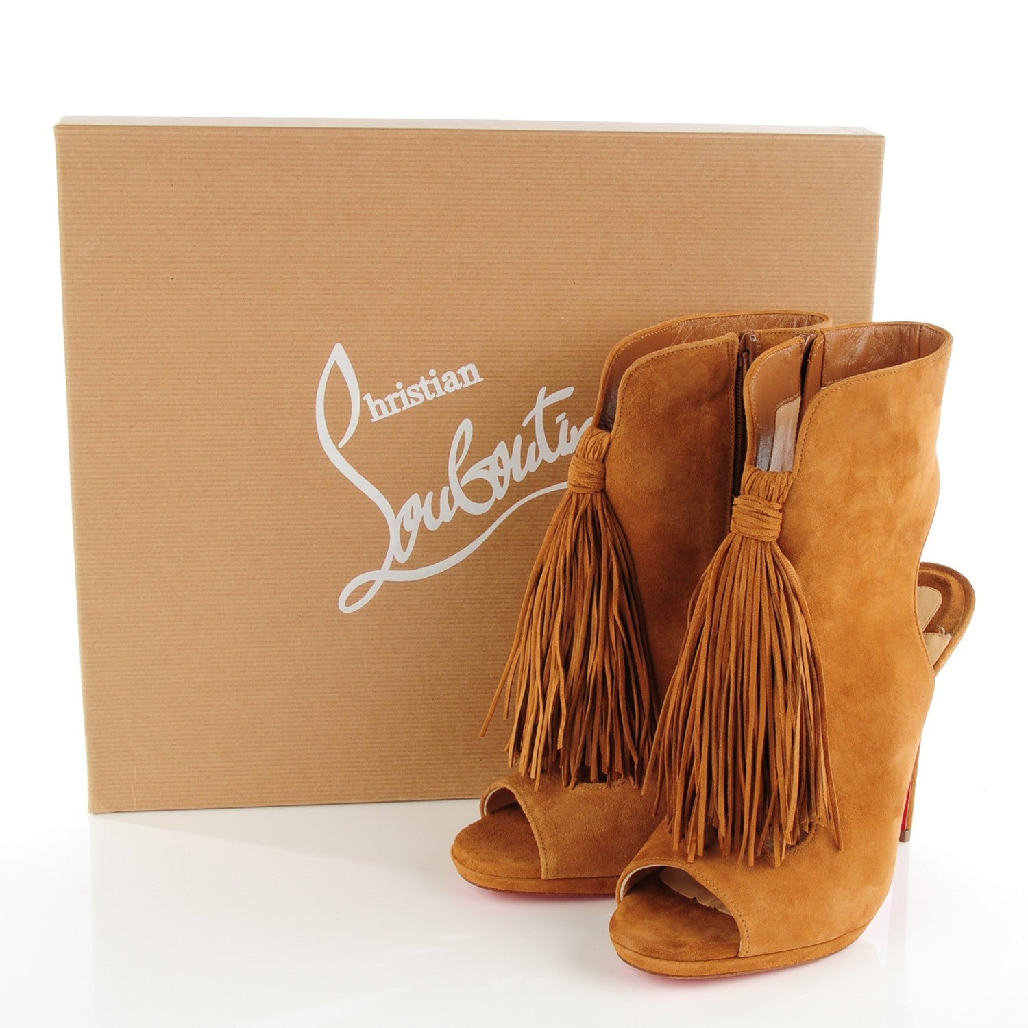 Christian Louboutin Suede Otoka Fringe 120 Booties 36 Noisette 5 of 9
