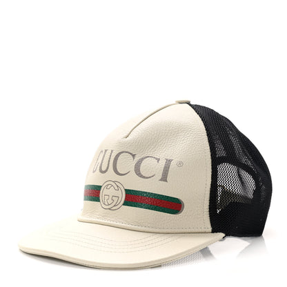 Gucci Grained Calfskin Logo Baseball Hat L White 1 of 10