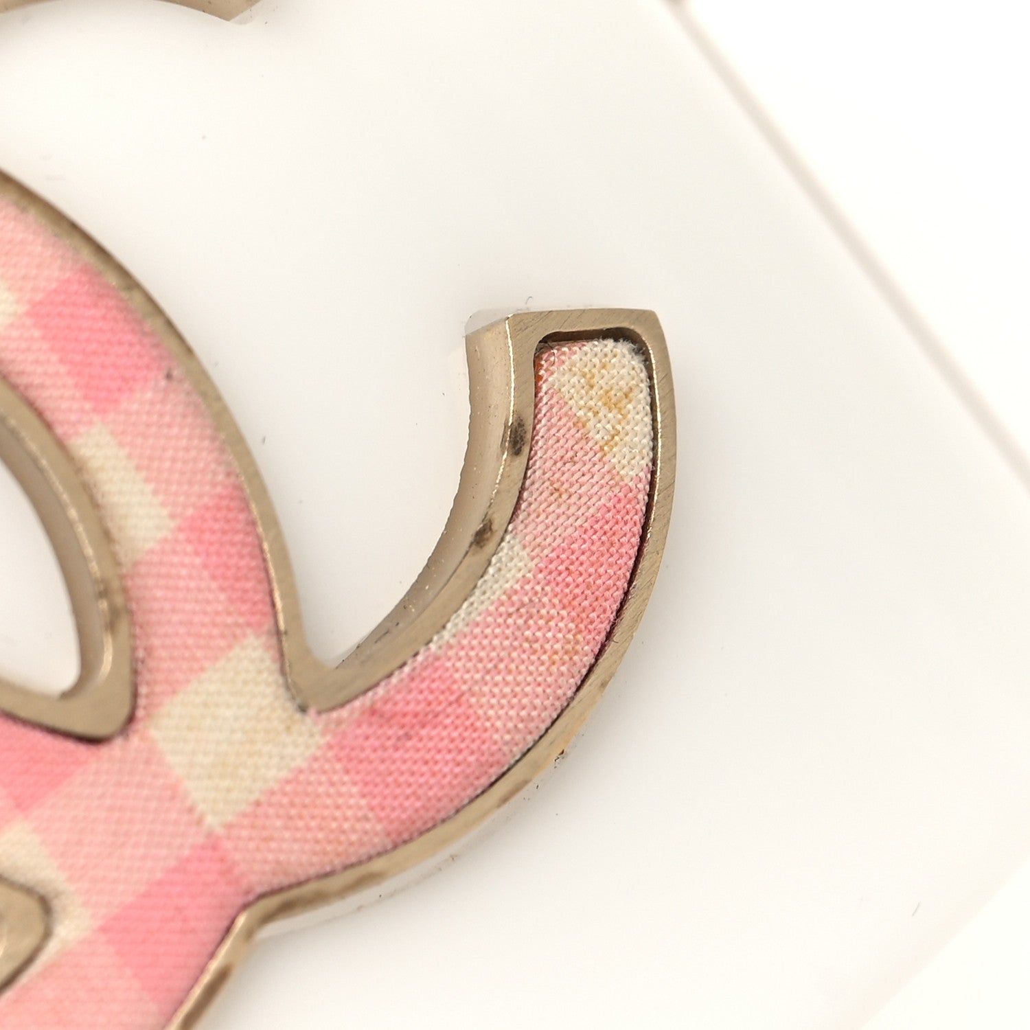 Chanel Resin Gingham CC Cuff White Pink 5 of 5