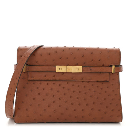 Saint Laurent Ostrich Small Manhattan Shoulder Bag Cognac 1 of 12