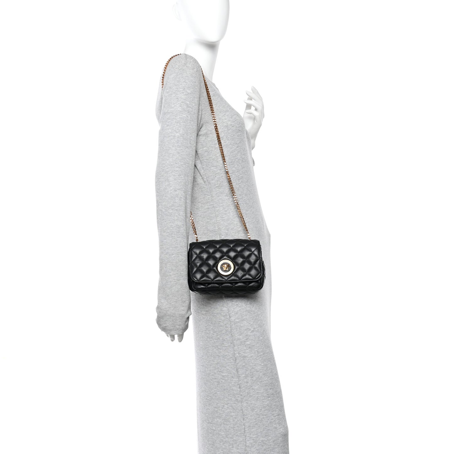 Nappa Quilted Small Medusa Chain Crossbody Black