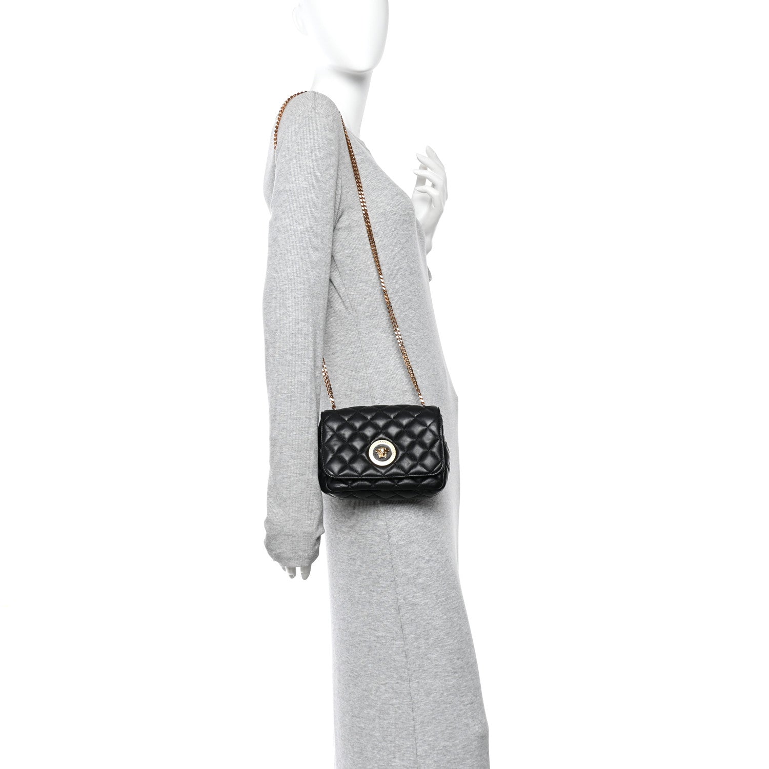 Versace Nappa Quilted Small Medusa Chain Crossbody Black 2 of 10