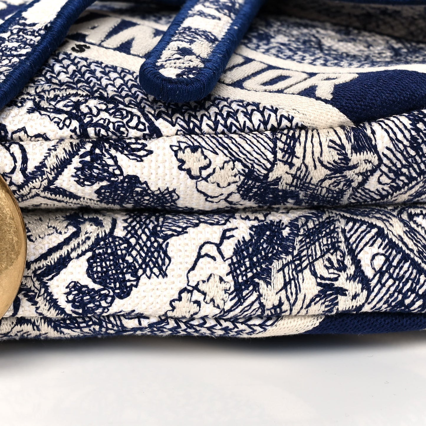 Canvas Embroidered Toile de Jouy Saddle Bag Blue
