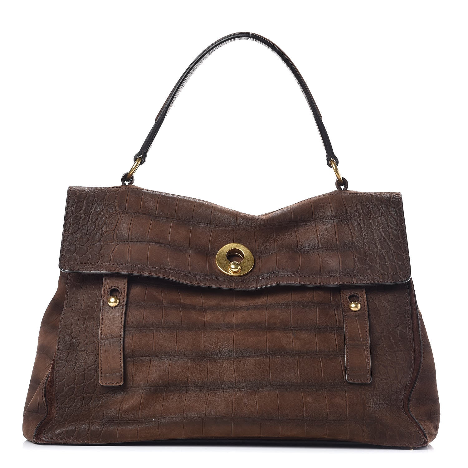 Saint Laurent Nubuck Crocodile Embossed Large Muse Two Brown 1 of 10