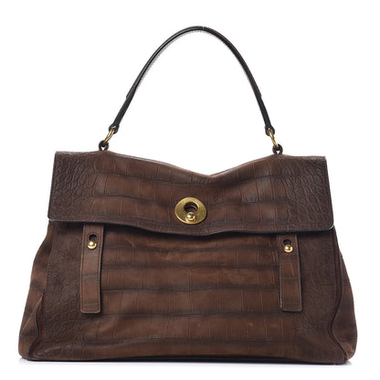 Saint Laurent Nubuck Crocodile Embossed Large Muse Two Brown 1 of 10