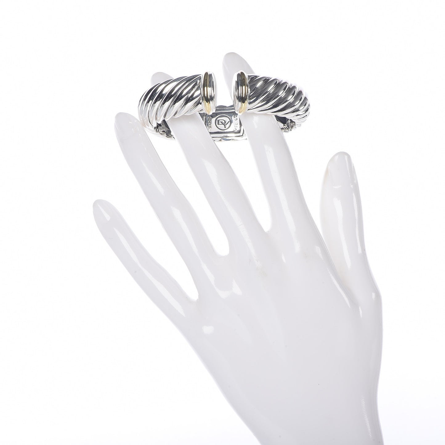 Sterling Silver 18K Yellow Gold 15mm Sculpted Cable Cuff Bracelet