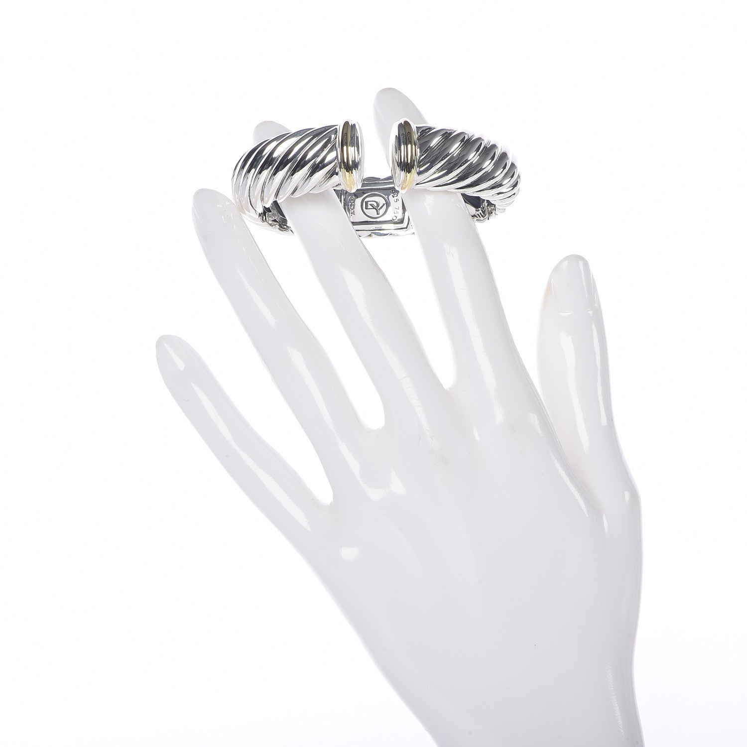 David Yurman Sterling Silver 18K Yellow Gold 15mm Sculpted Cable Cuff Bracelet 2 of 5