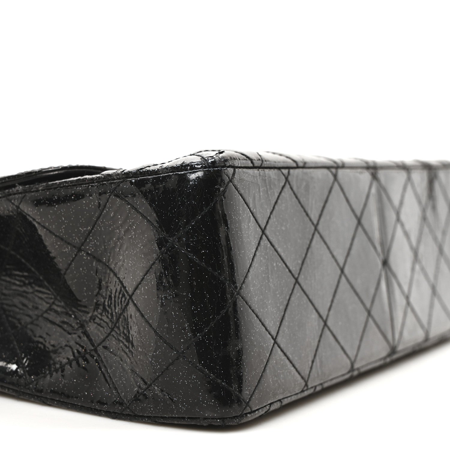 Chanel Patent Quilted Sparkle Glitter Jumbo Single Flap Black 9 of 10