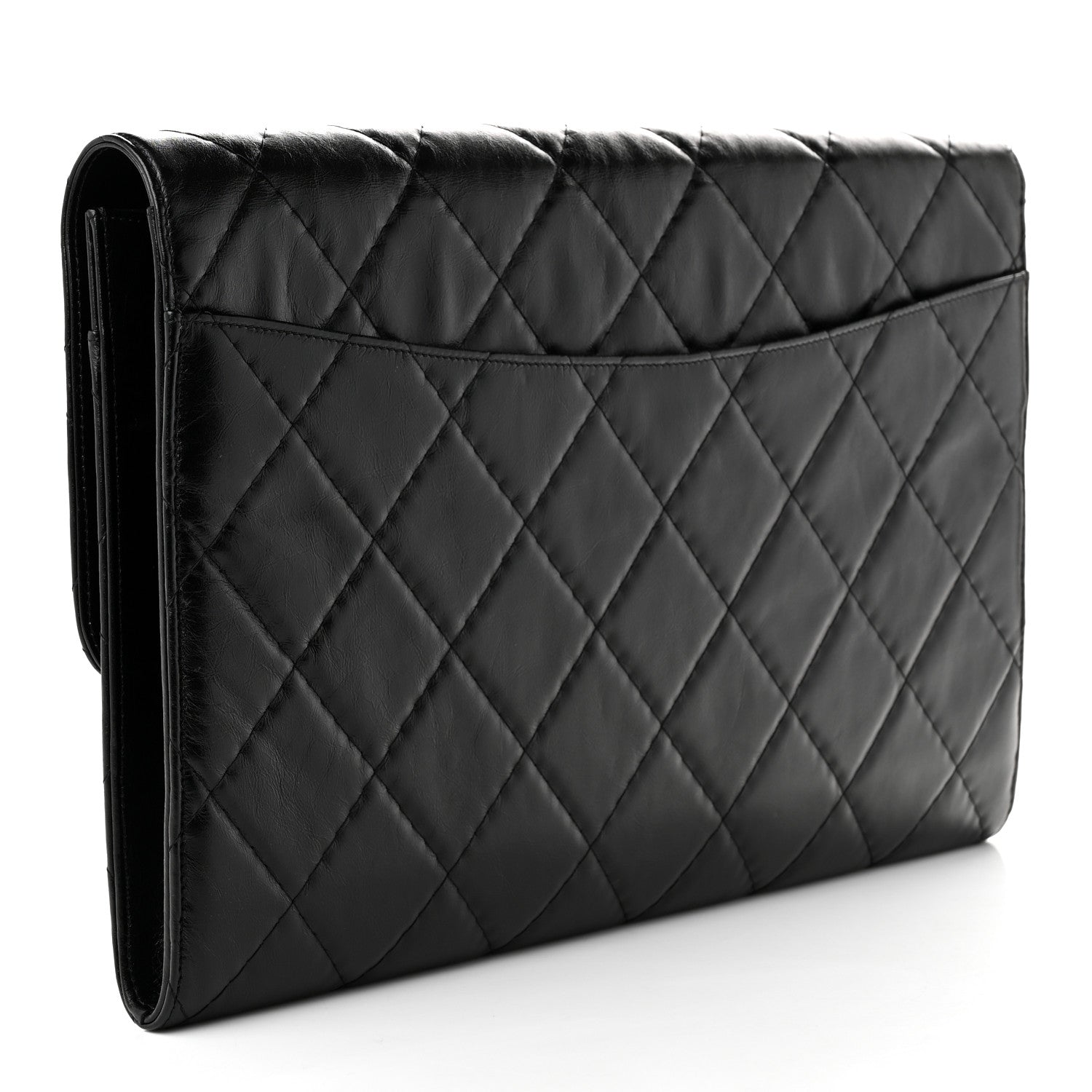 Chanel Shiny Crumpled Calfskin Quilted Large Clutch Black 3 of 13