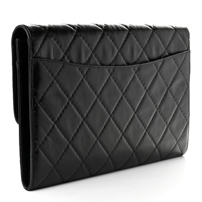 Chanel Shiny Crumpled Calfskin Quilted Large Clutch Black 3 of 13