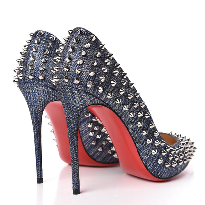 Christian Louboutin Denim Lame Lux Follies Spikes 100 Pumps 39.5 Silver 4 of 8