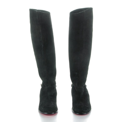Christian Louboutin Suede Cate Chain Flat Tall Boots 39 Black 2 of 6