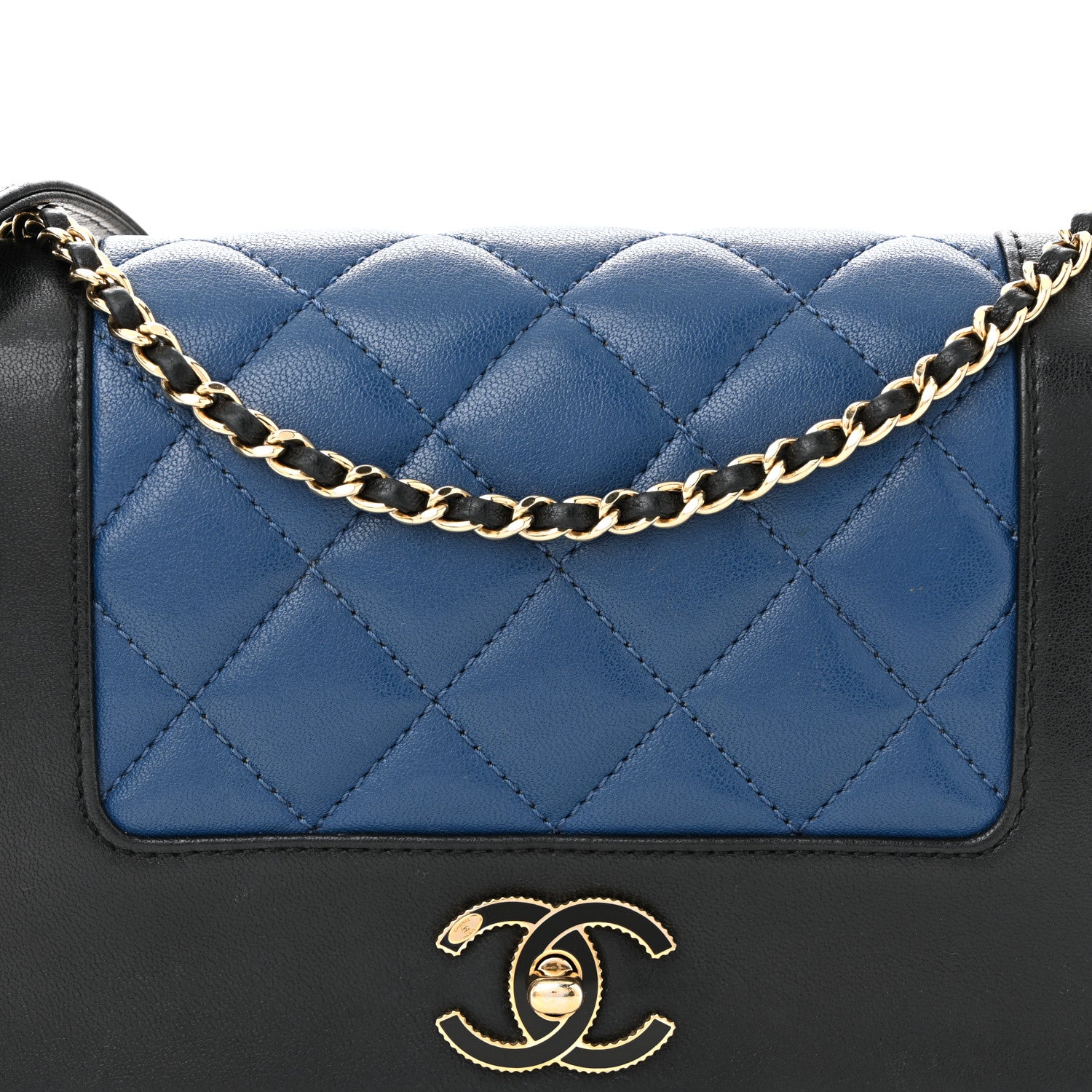 Chanel Sheepskin Quilted Small Mademoiselle Flap Black Blue 8 of 10