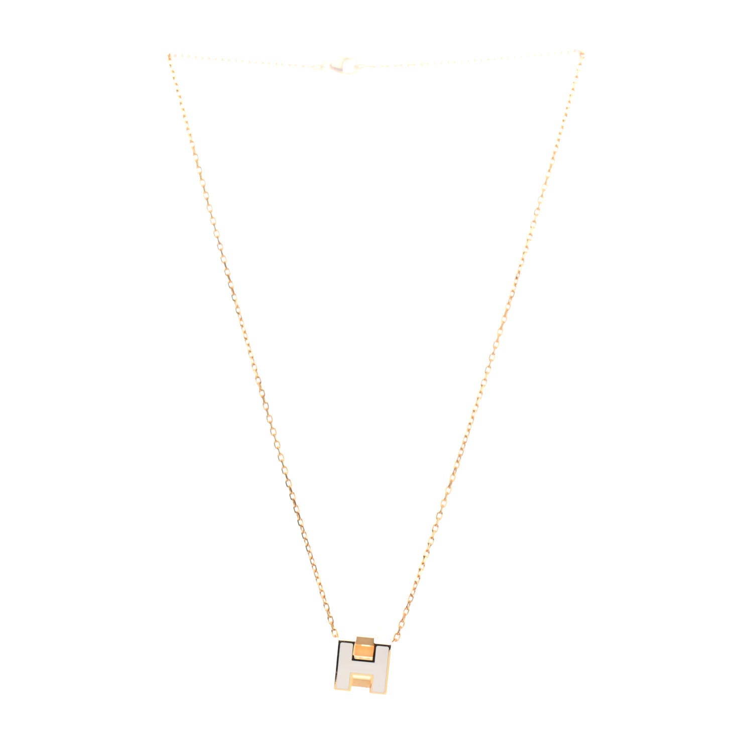 Hermes Gold Lacquered Cage d'H Pendant Necklace White 2 of 4
