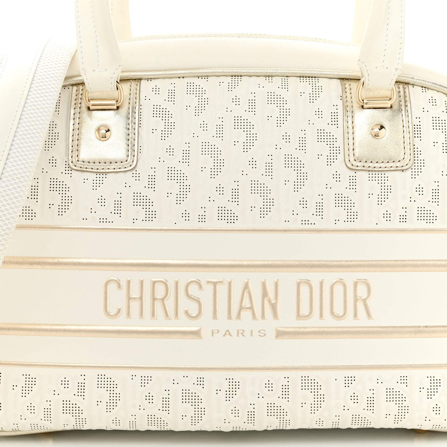 Perforated Calfskin Medium Dior Vibe Classic Bowling Bag White Gold