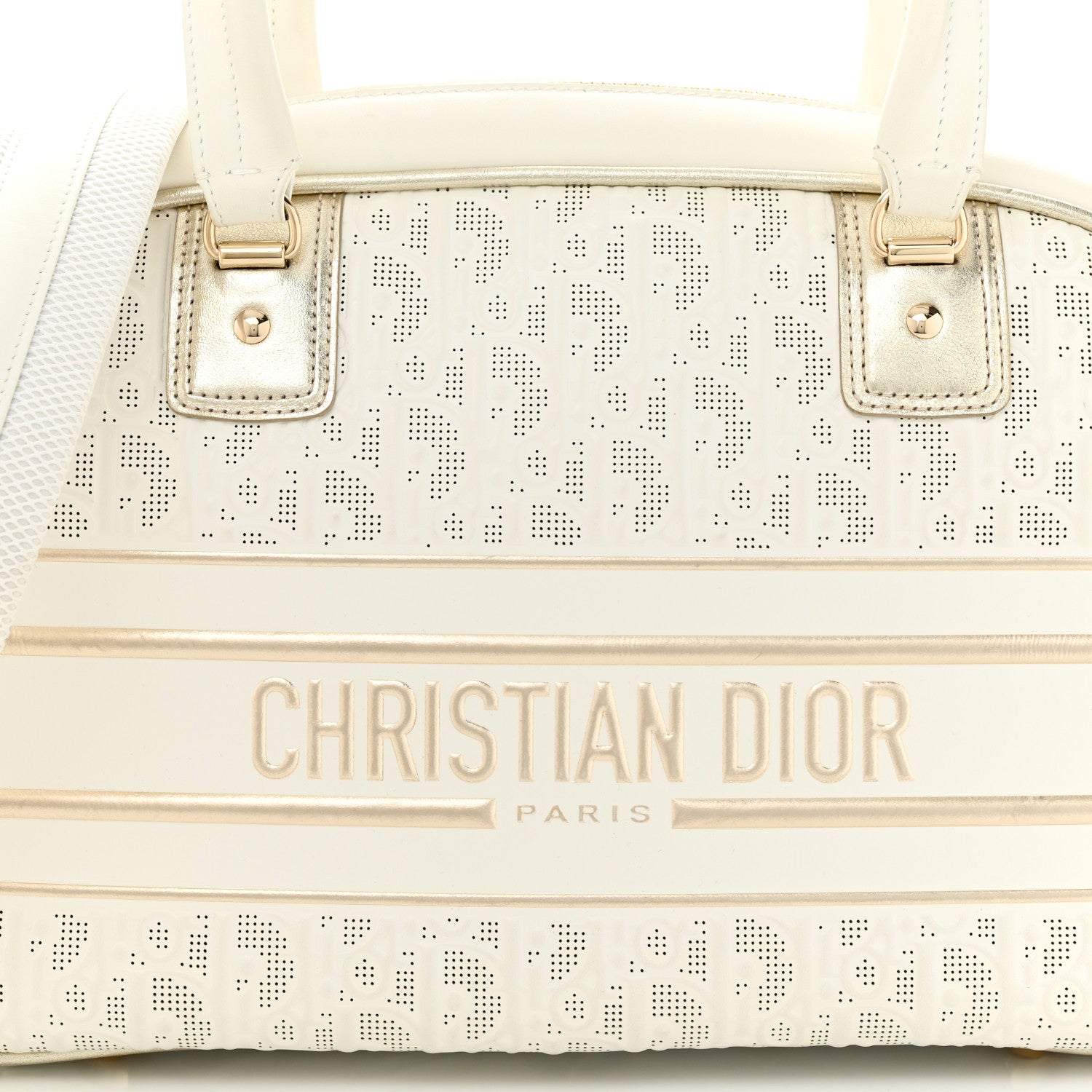 Christian Dior Perforated Calfskin Medium Dior Vibe Classic Bowling Bag White Gold 8 of 15