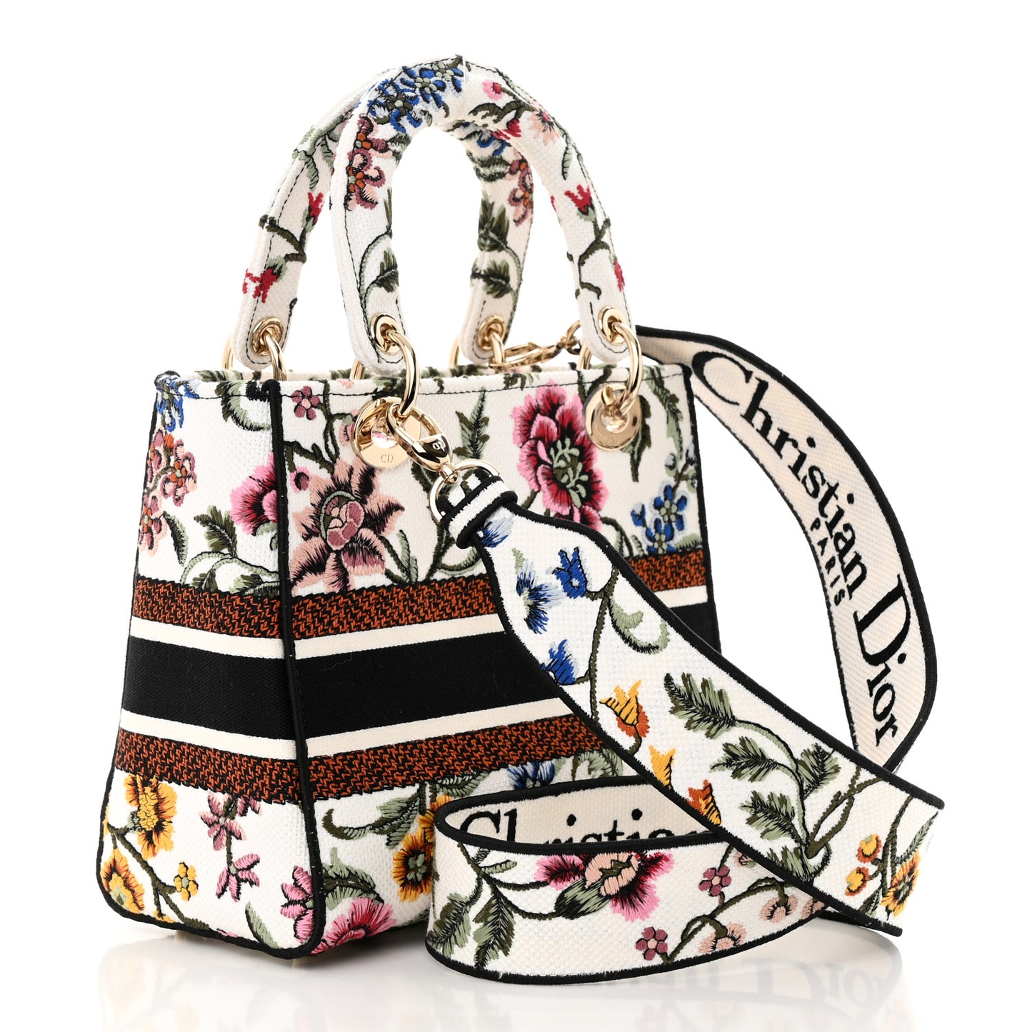 Canvas Embroidered Medium Lady D-Lite Ecru Multicolor