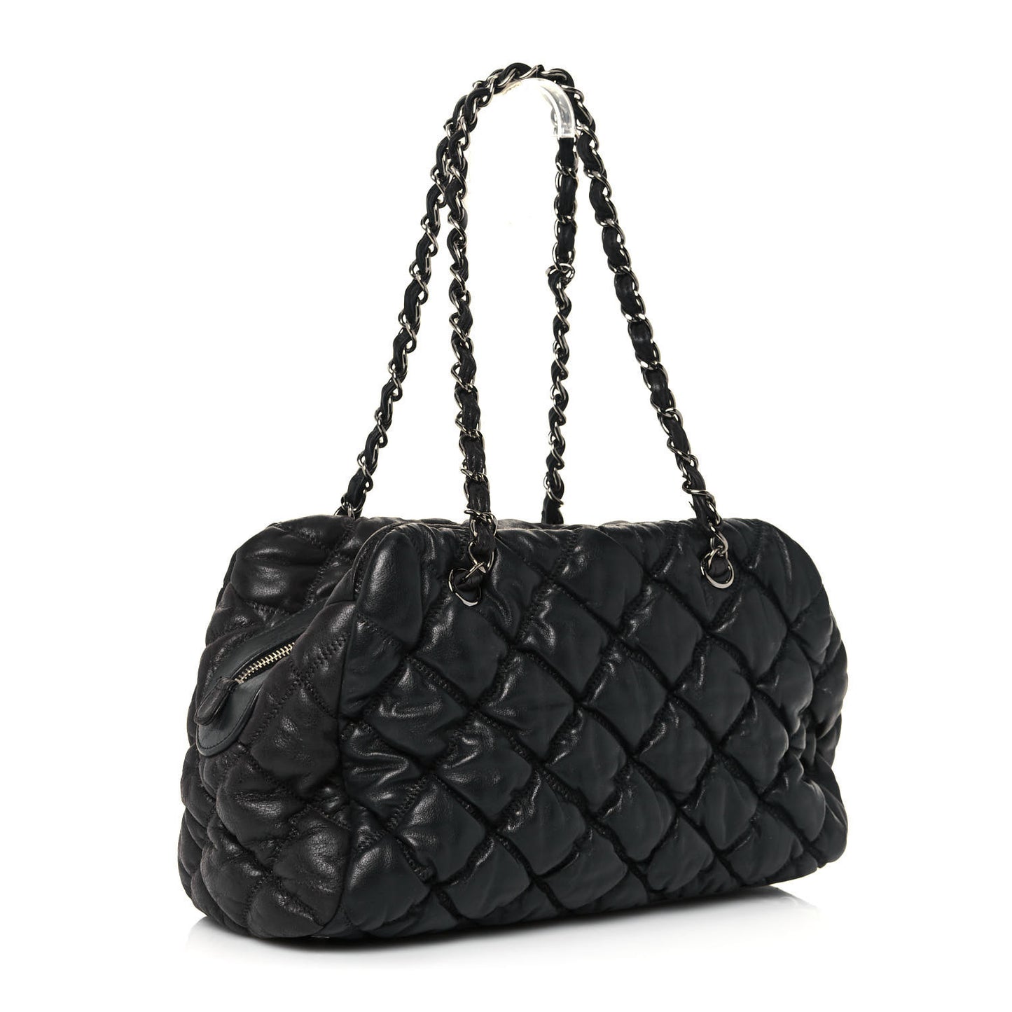 Calfskin Bubble Quilt Bowler Black
