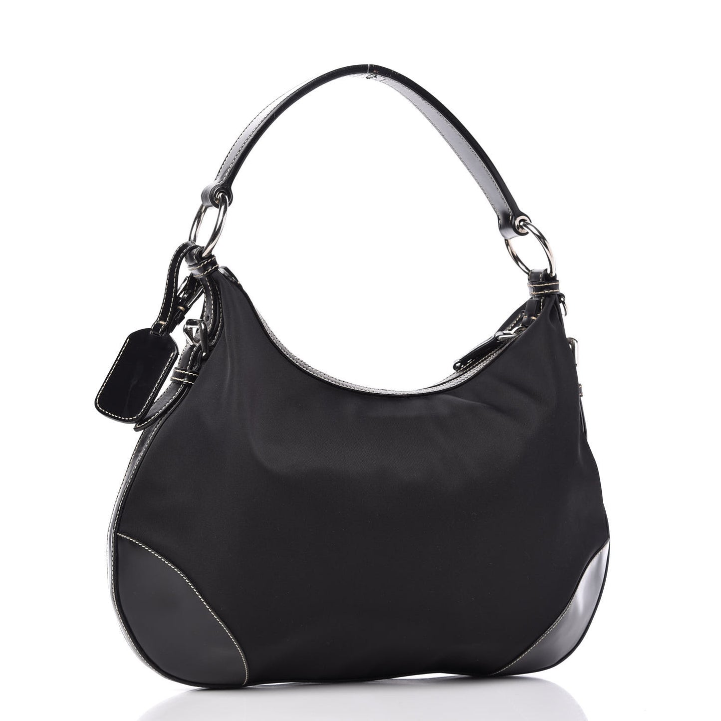 Tessuto Nylon Soft Calfskin Shoulder Bag Black