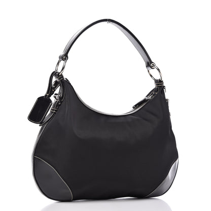 Prada Tessuto Nylon Soft Calfskin Shoulder Bag Black 3 of 10