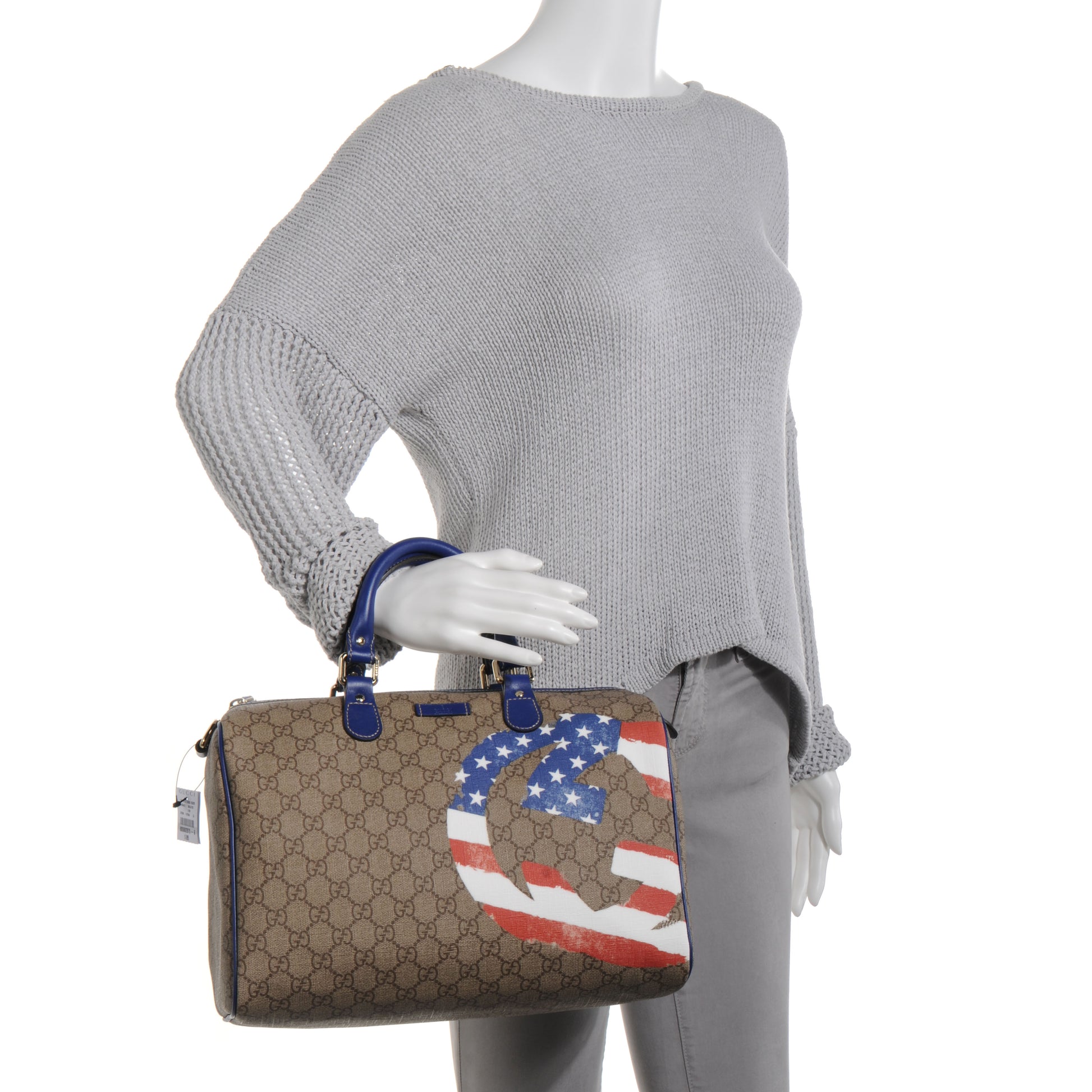 Gucci GG Plus Monogram Medium Boston USA Flag Unicef Duffle Blue 2 of 8