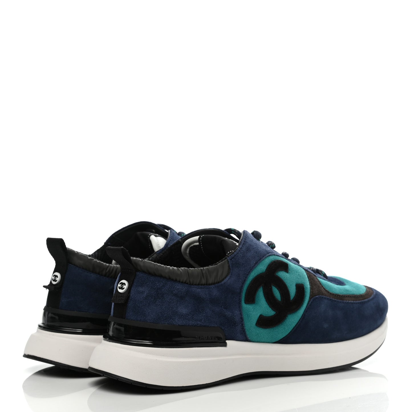 Suede Calfskin Mens CC Sneakers 43 Navy Green Black