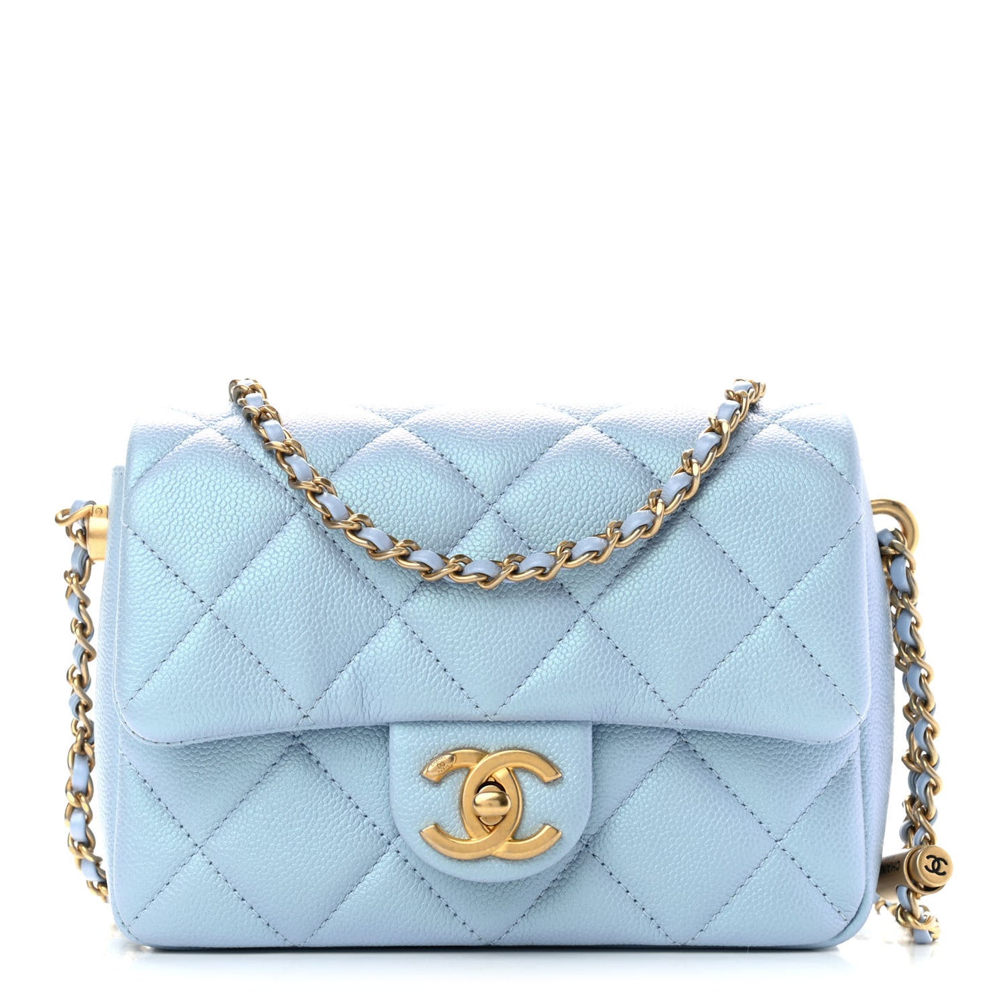 Iridescent Caviar Quilted Mini My Perfect Flap Light Blue