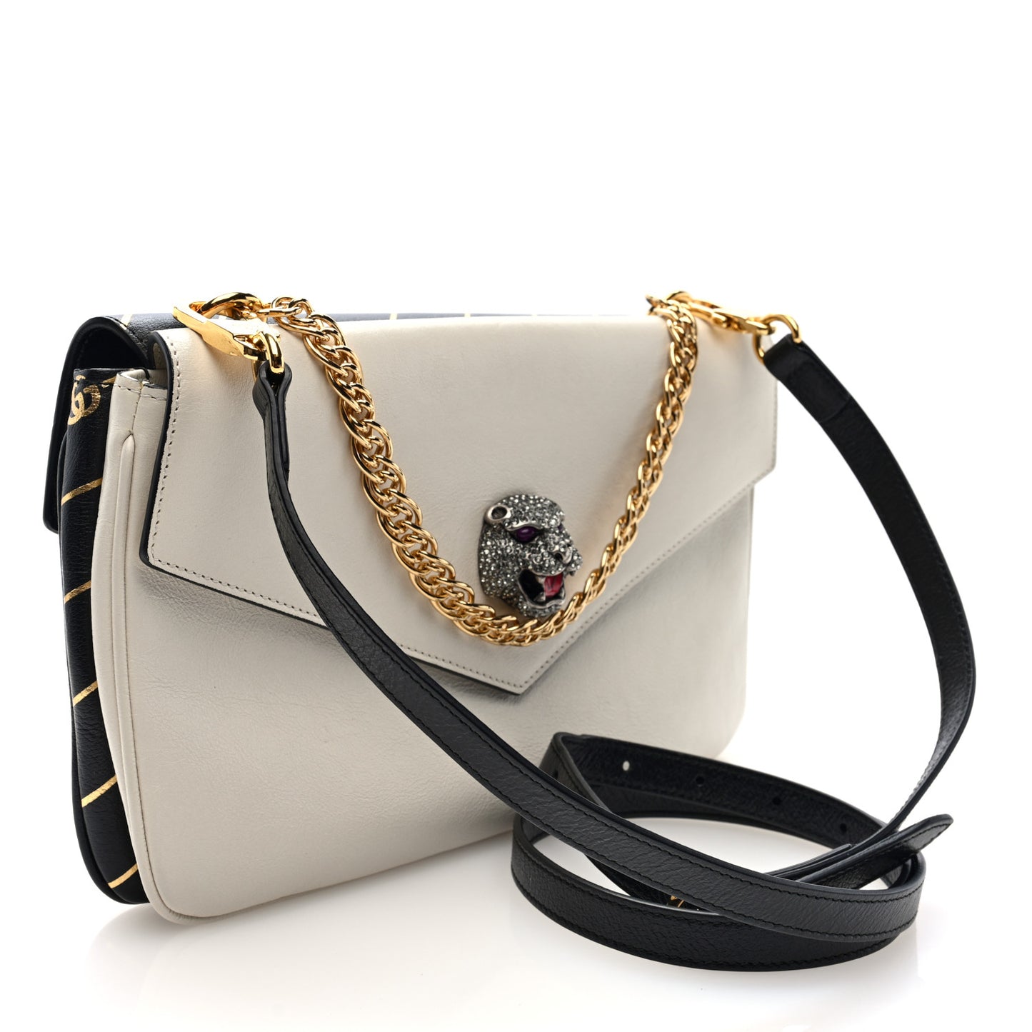Calfskin Diagonal GG Medium Thiara Double Envelope Shoulder Bag Black White