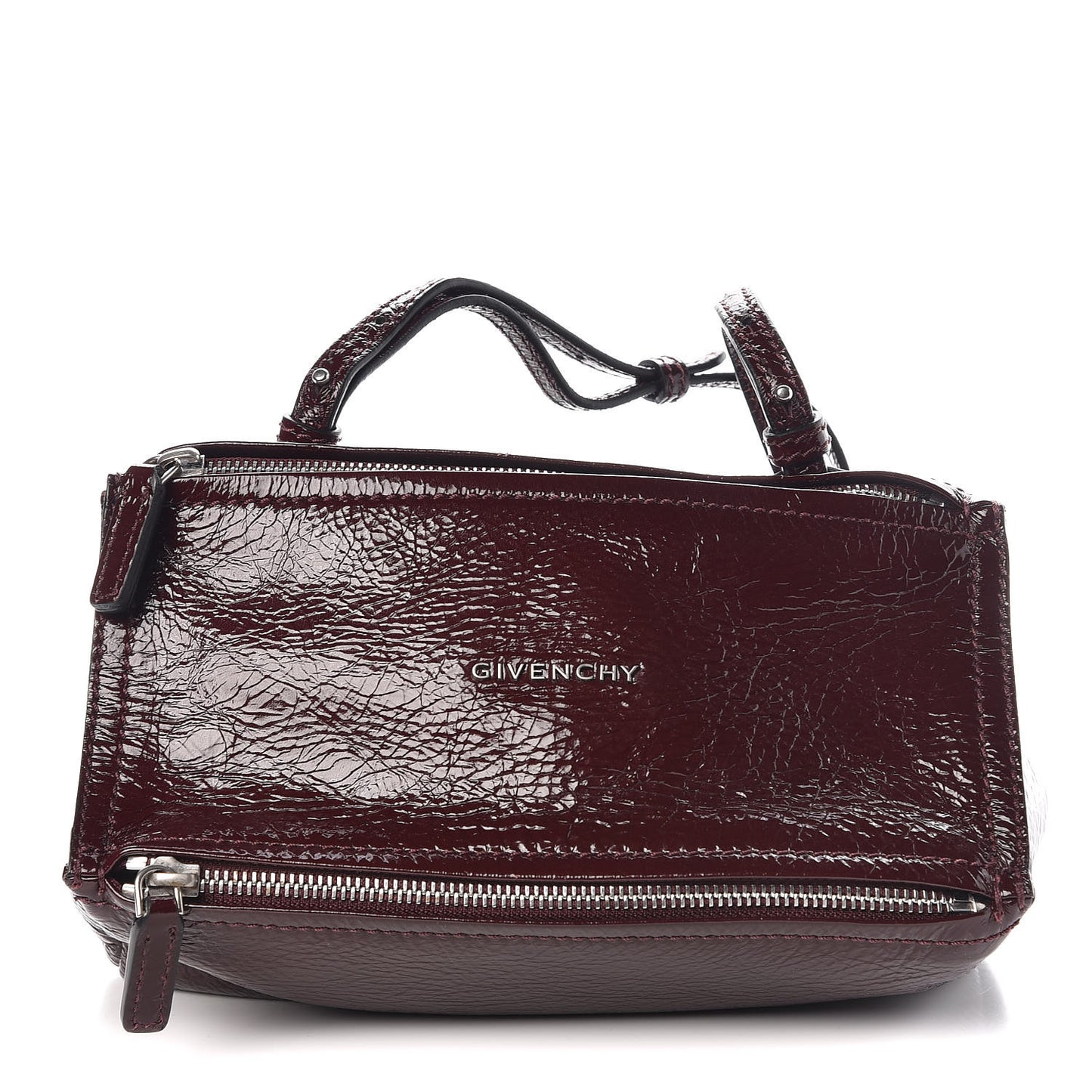 Crinkled Patent Deerskin Mini Pandora Aubergine