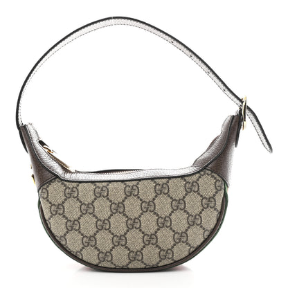 Gucci GG Supreme Monogram Textured Calfskin Web Mini Ophidia Half Moon Hobo Beige Ebony New Acero 1 of 11
