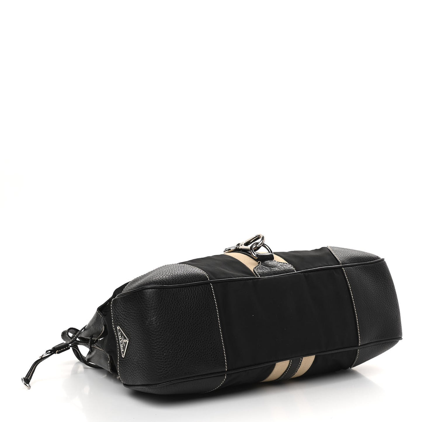 Tessuto Nylon Vitello Foldover Buckle Satchel Black