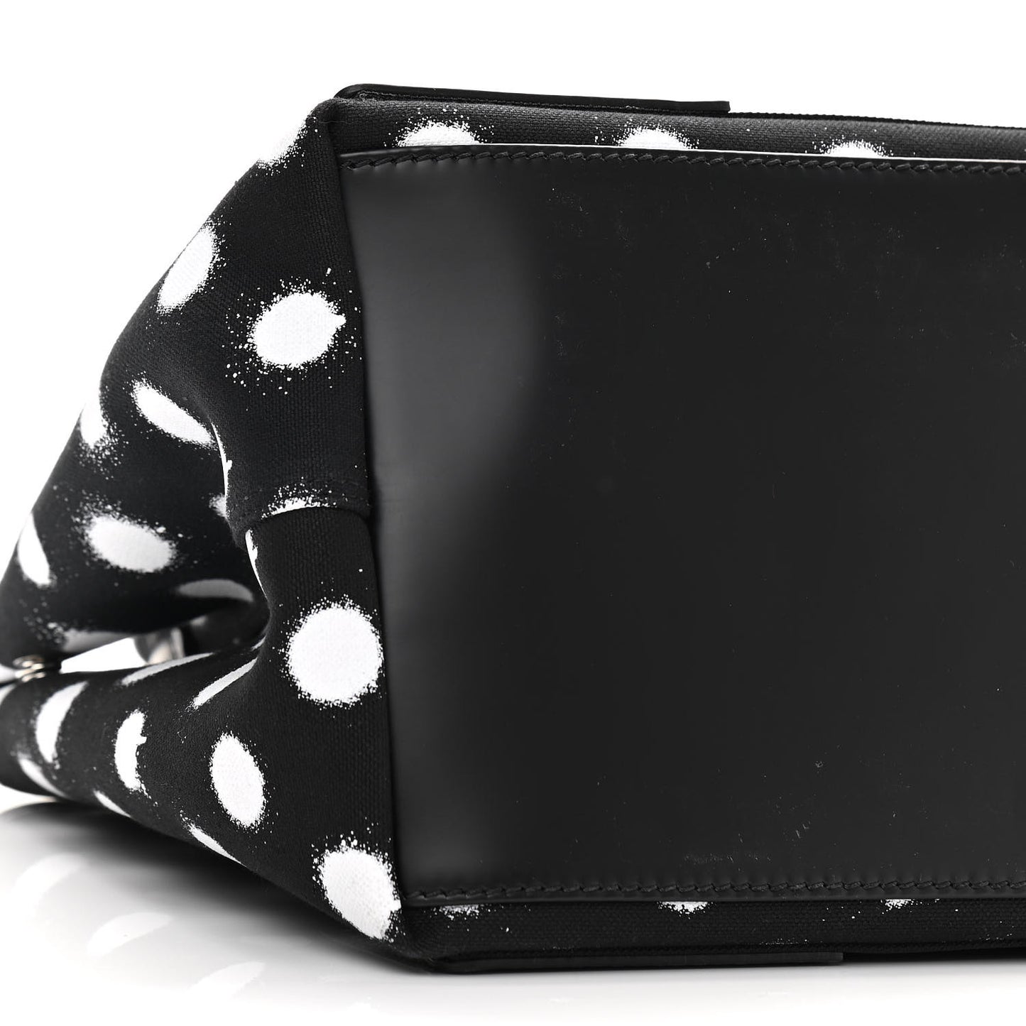 Cotton Canvas Spray Polka Dot S Navy Cabas Black White