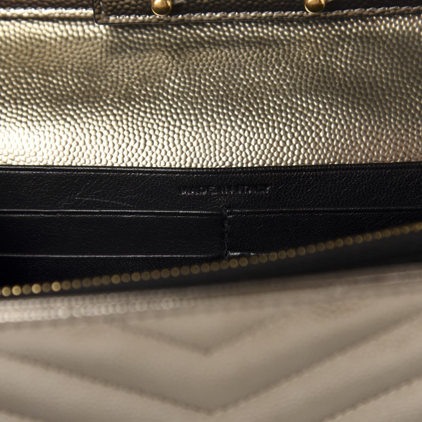 Metallic Grain De Poudre Matelasse Chevron Monogram Chain Wallet Piombo