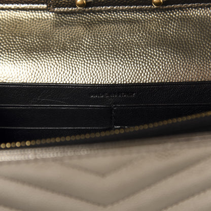 Saint Laurent Metallic Grain De Poudre Matelasse Chevron Monogram Chain Wallet Piombo 9 of 12