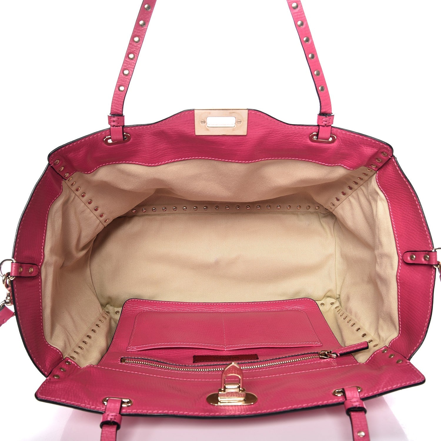 Valentino Garavani Textured Calfskin Medium Rockstud Tote Pop Fuxia 6 of 13
