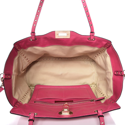 Valentino Garavani Textured Calfskin Medium Rockstud Tote Pop Fuxia 6 of 13