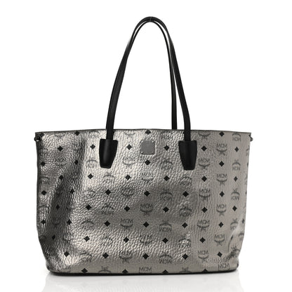 MCM Metallic Visetos Medium Shopper Tote Silver 2 of 13