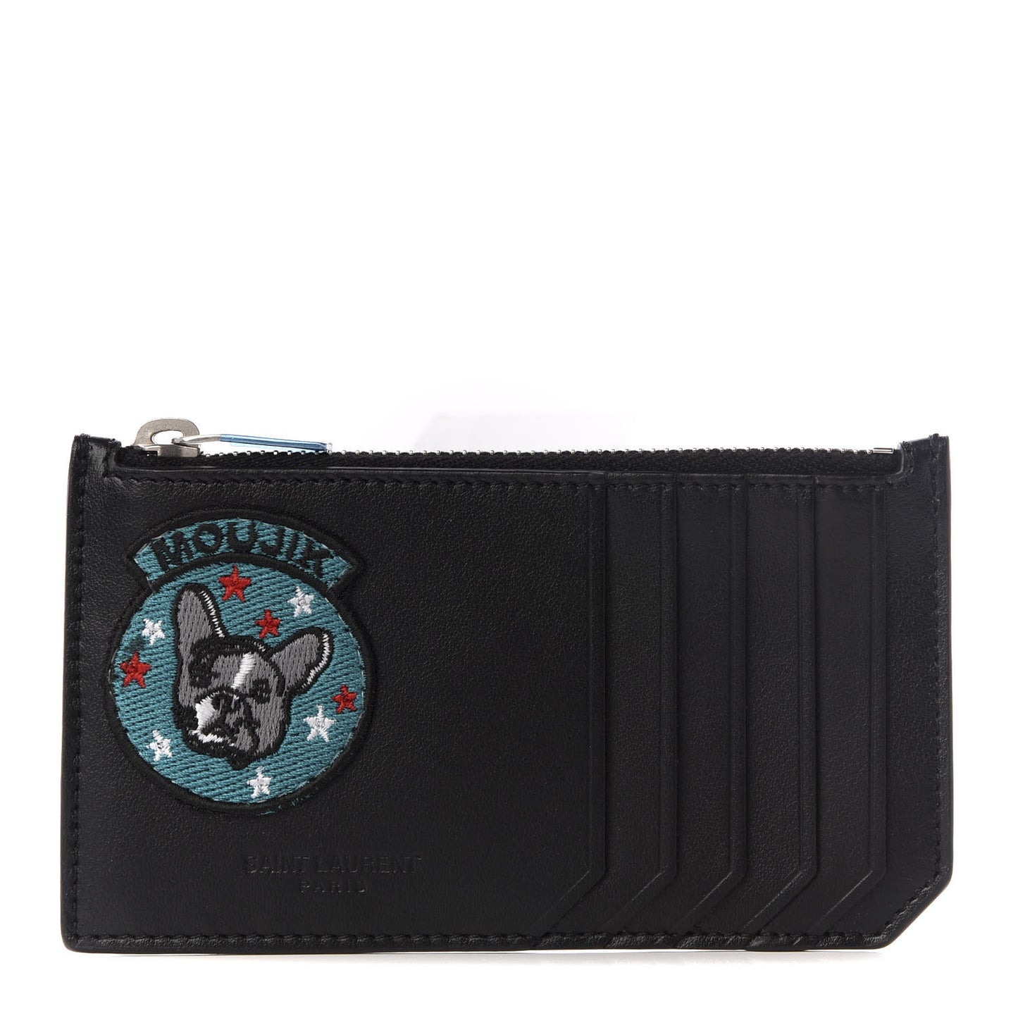 Calfskin Moujik Patch Fragments Zip Pouch Card Holder Black