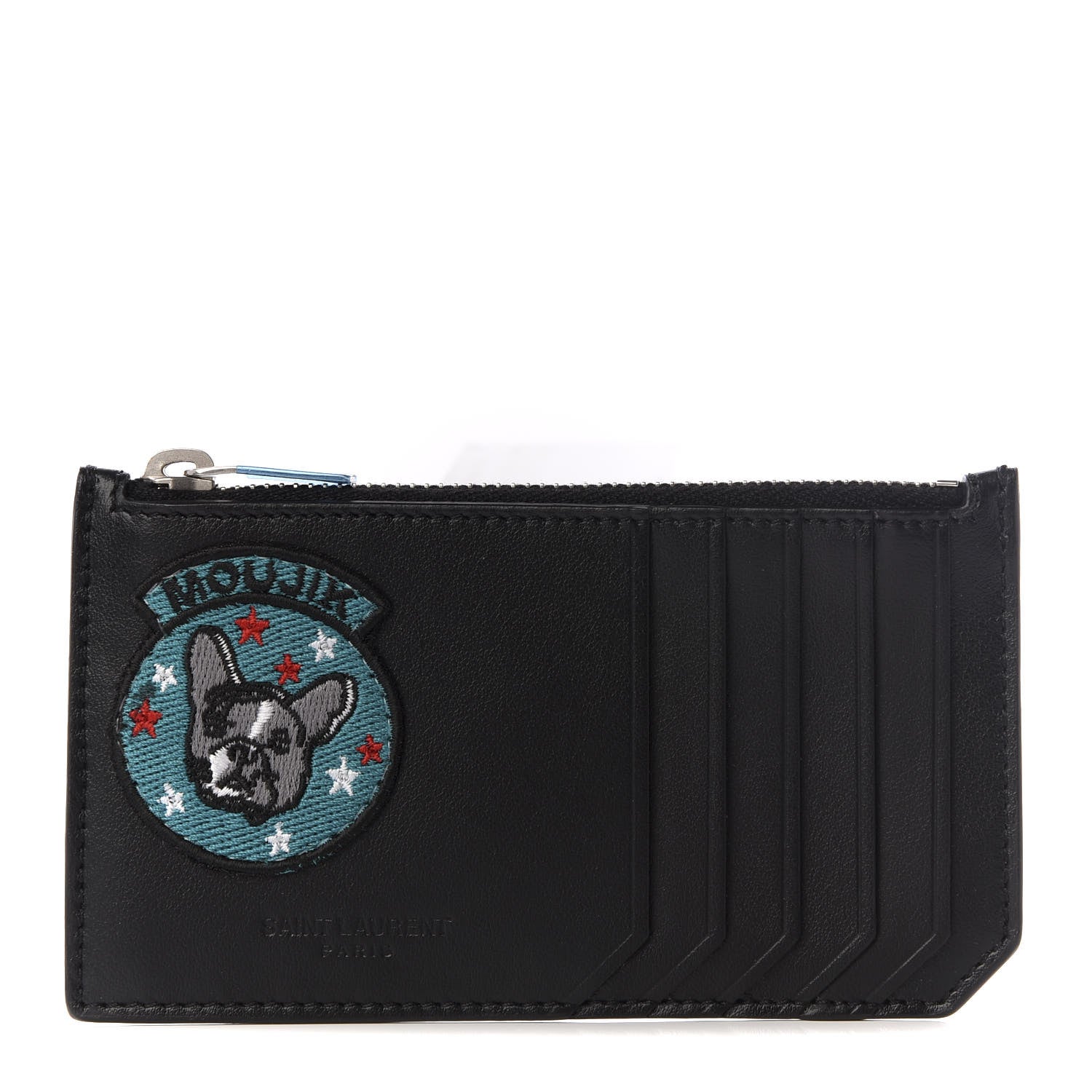 Saint Laurent Calfskin Moujik Patch Fragments Zip Pouch Card Holder Black 1 of 7