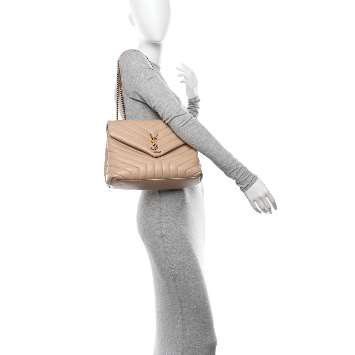 Saint Laurent Calfskin Y Quilted Monogram Medium Loulou Chain Satchel Dark Beige 2 of 14