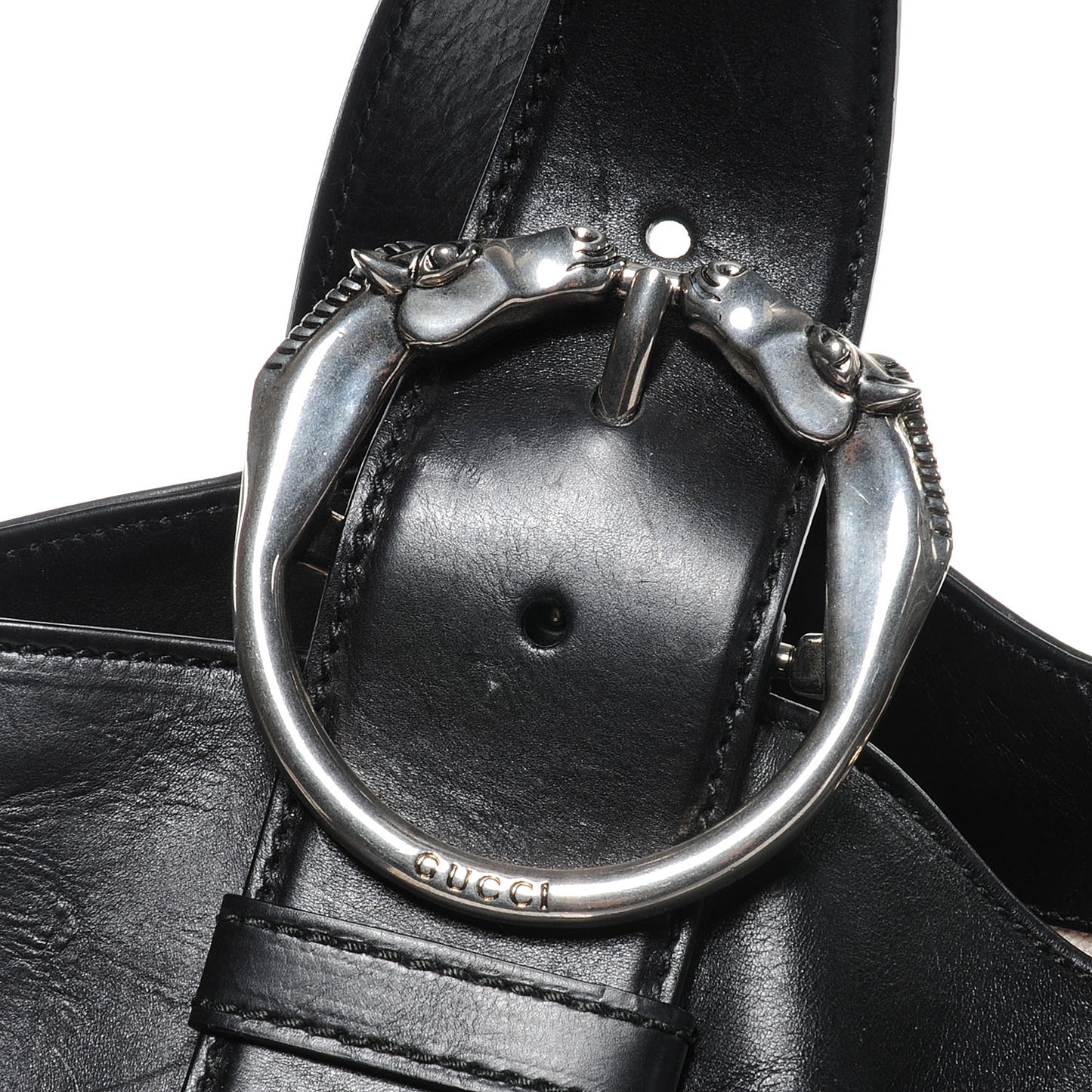 Leather Medium Ribot Horse Heads Tote Black
