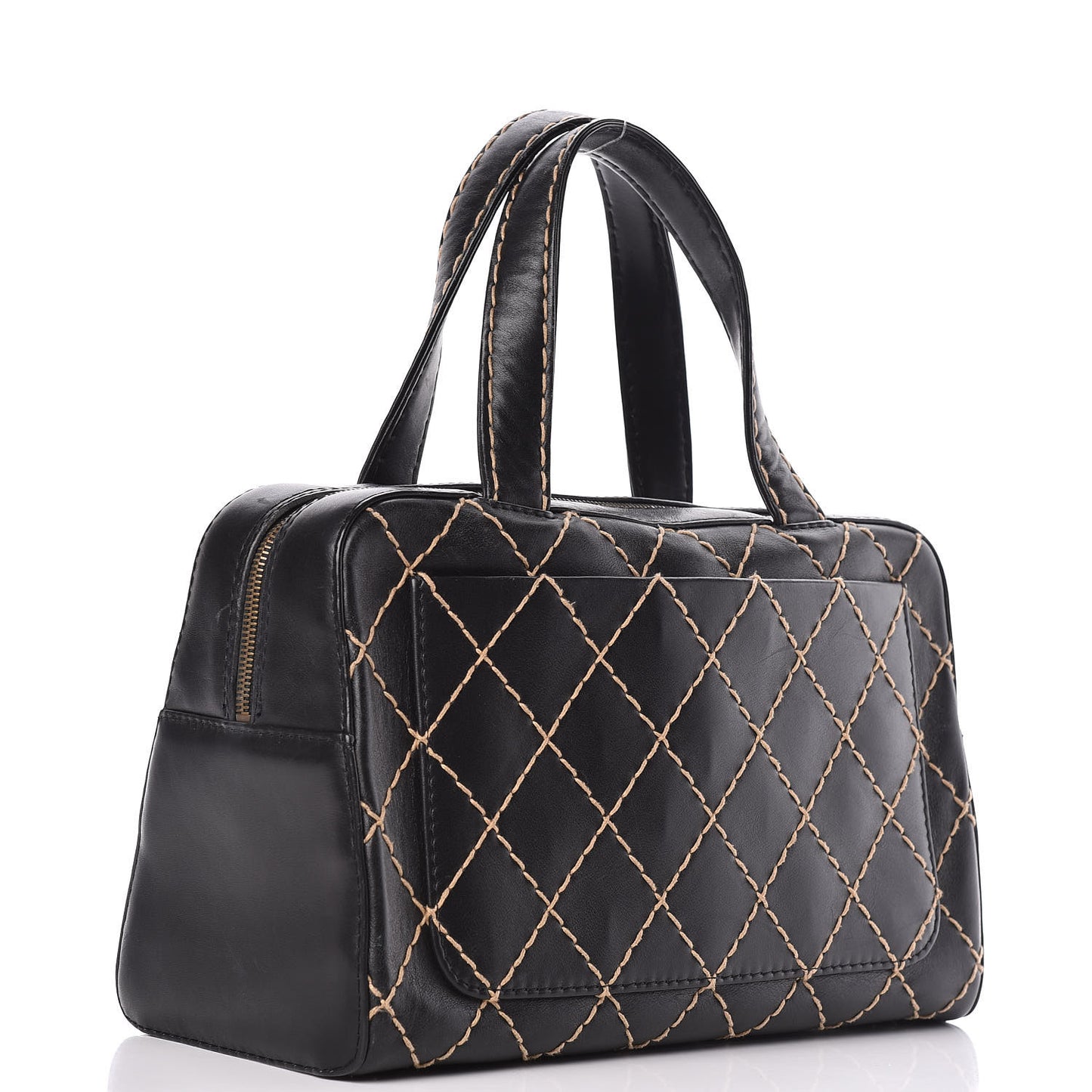 Calfskin Wild Stitch Top Handle Bag Black