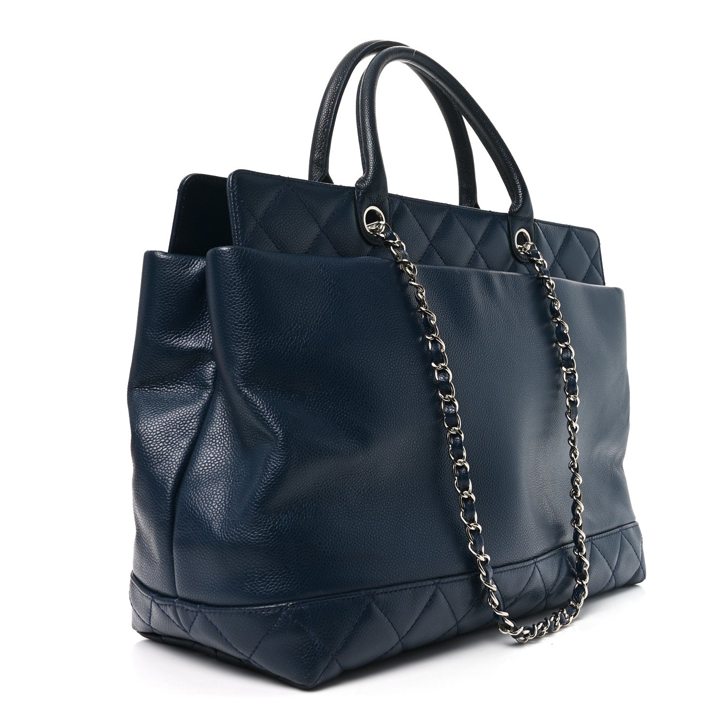 Chanel Caviar Large Soft CC Top Handle Tote Navy Blue 2 of 9